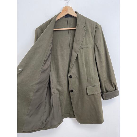 Theory Linen-Blend Rolled Sleeve Eco Crunch Wash Boyfriend Blazer Jacket Size 4 - Picture 9 of 14